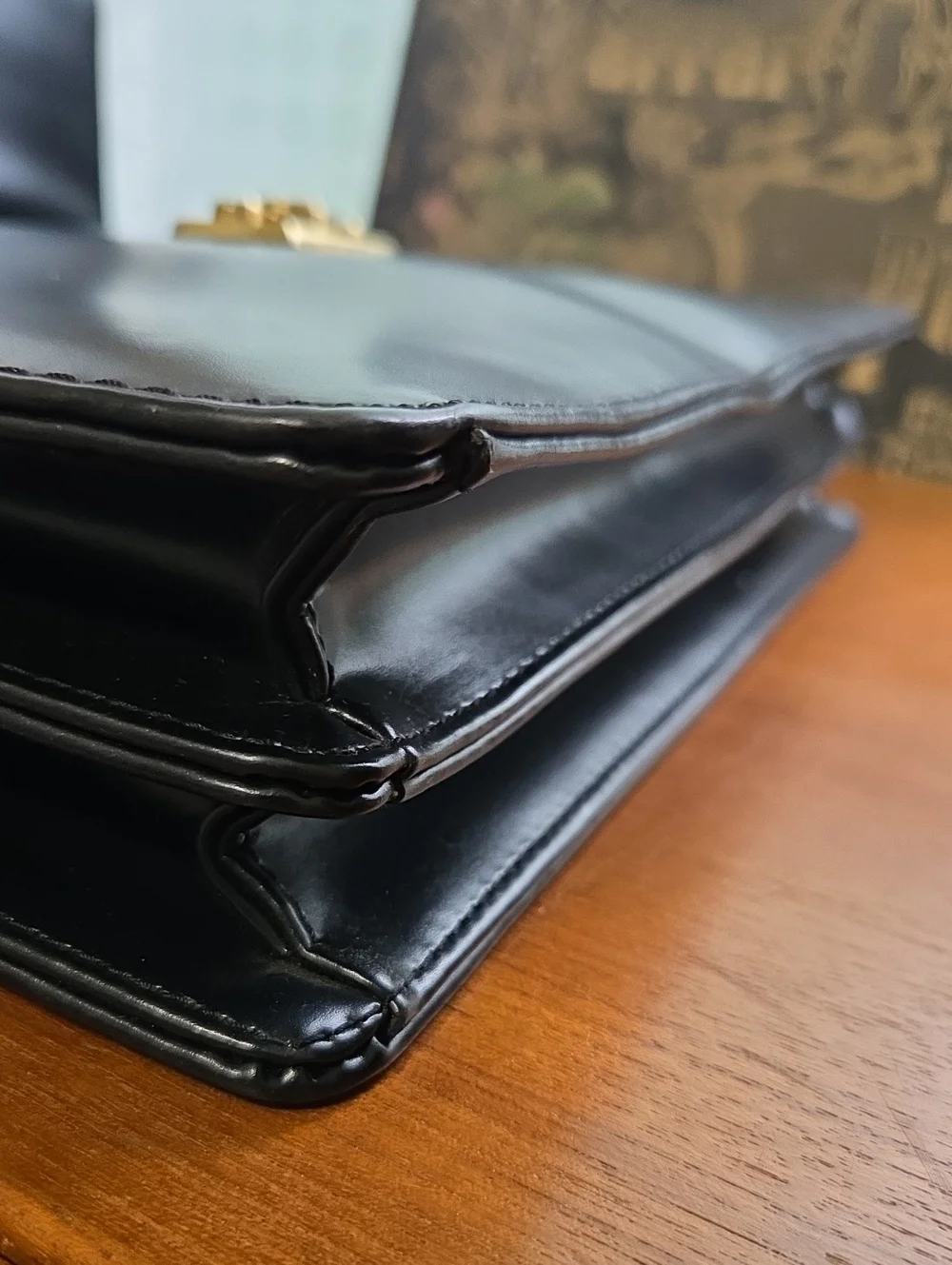 Black Women's Leather Briefcase/bag with Gold Hardware
